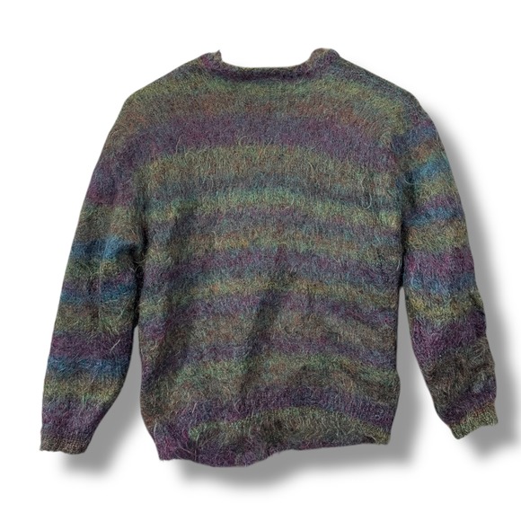 Vintage Multicolor Fuzzy Striped Mohair Blend Cardigan Sweater - Picture 7 of 12